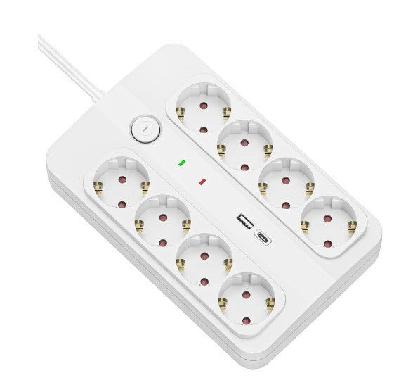 Technik Πολύπριζο 8 Θέσεων 1,5m (1,5mm2) + USB-A-C+ Surge + Διακόπτης 16A