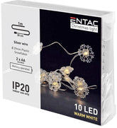 Entac Χριστουγεννιάτικα Λαμπάκια Εσωτερικά Νιφάδες 10 LED Θερμό 1μ (2xAA Δεν περιλαμβ.)
