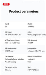 XO WL12 Πολύπριζο (UK) Υποδοχή 4USB 1.8μ