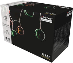 Entac Χριστουγεννιάτικα Λαμπάκια Εσωτερικά Χρωματιστές Μπάλες 55mm 10 LED Θερμό 1,65μ
