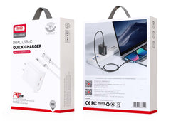 XO L105 (EU) 35W Διπλός Φορτιστής Ταχείας Φόρτισης Type-C με Καλώδιο Lightning