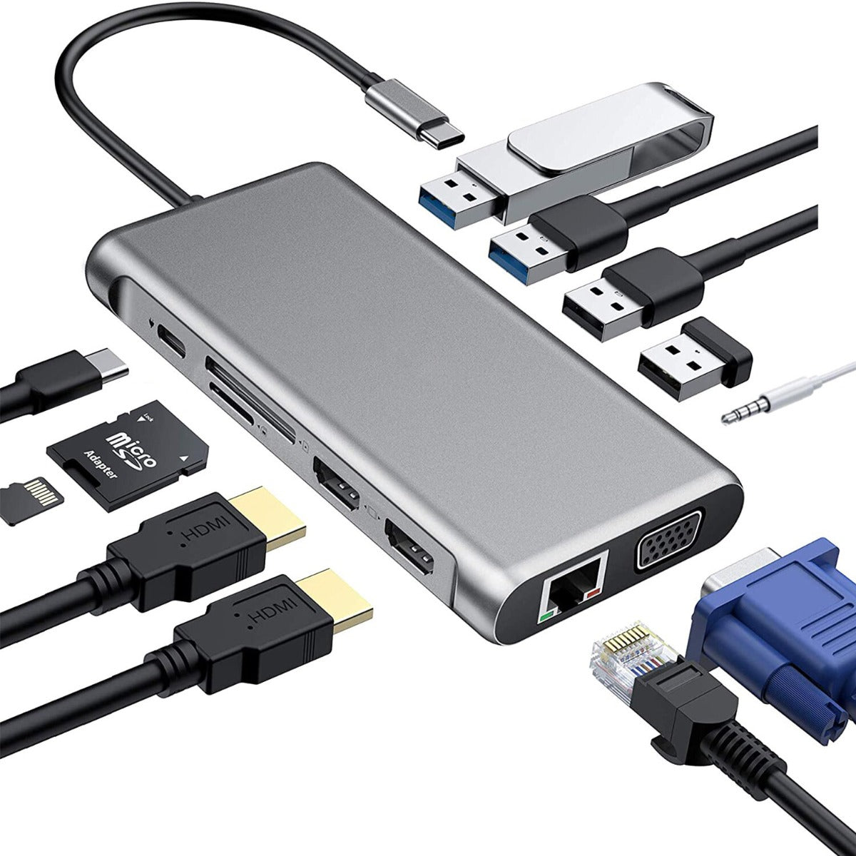 Σταθμός σύνδεσης 12 σε 1 USB C hub Dual HDMI USB2.0 x 4