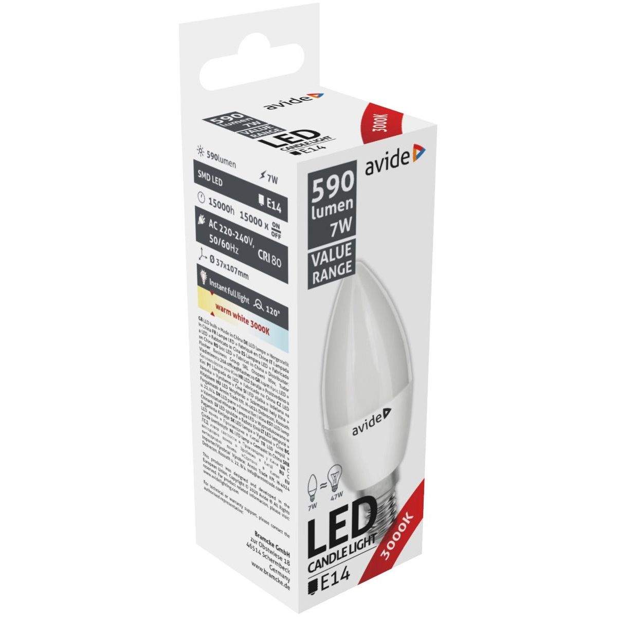 Avide Λάμπα LED Κερί 7W E14 Θερμό 3000K Value