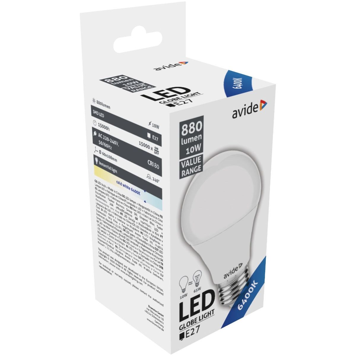 Avide Λάμπα LED Κοινή 10W E27 Ψυχρό 6400K Value