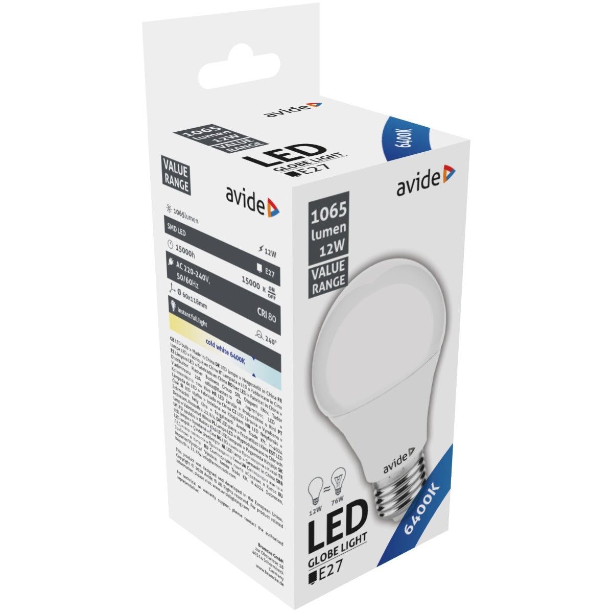 Avide Λάμπα LED Κοινή 12W E27 Ψυχρό 6400K Value