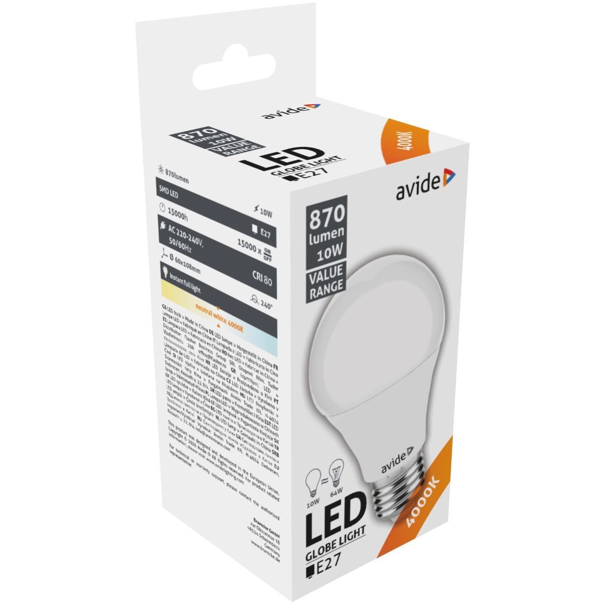 Avide Λάμπα LED Κοινή 10W E27 Λευκό 4000K Value