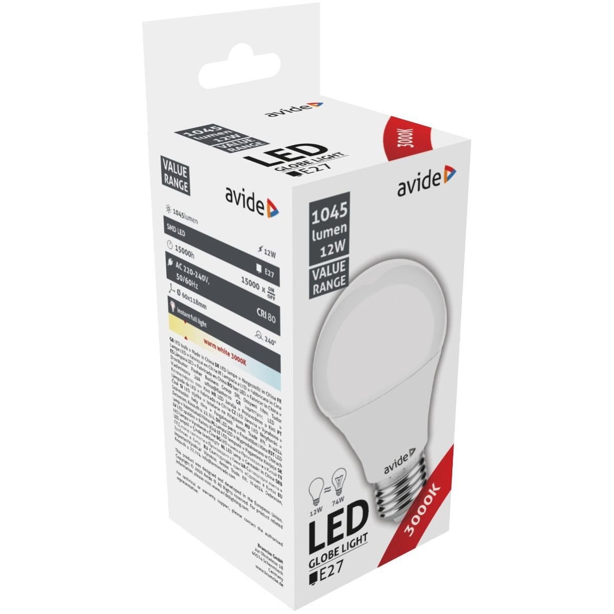 Avide Λάμπα LED Κοινή 12W E27 Θερμό 3000K Value