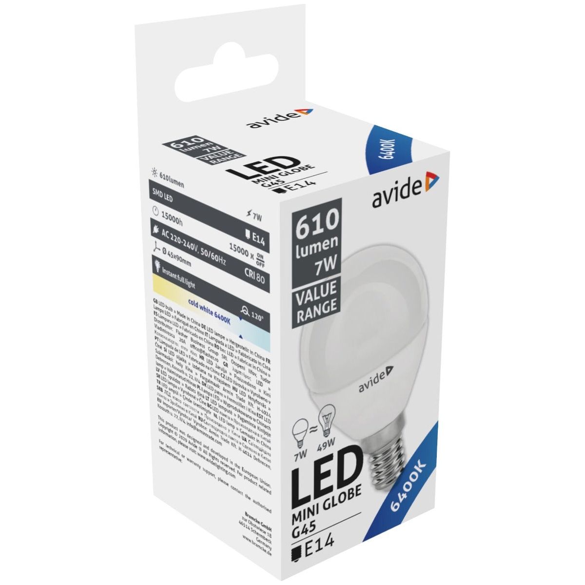 Avide Λάμπα LED Σφαιρική 7W E14 Ψυχρό 6400K Value