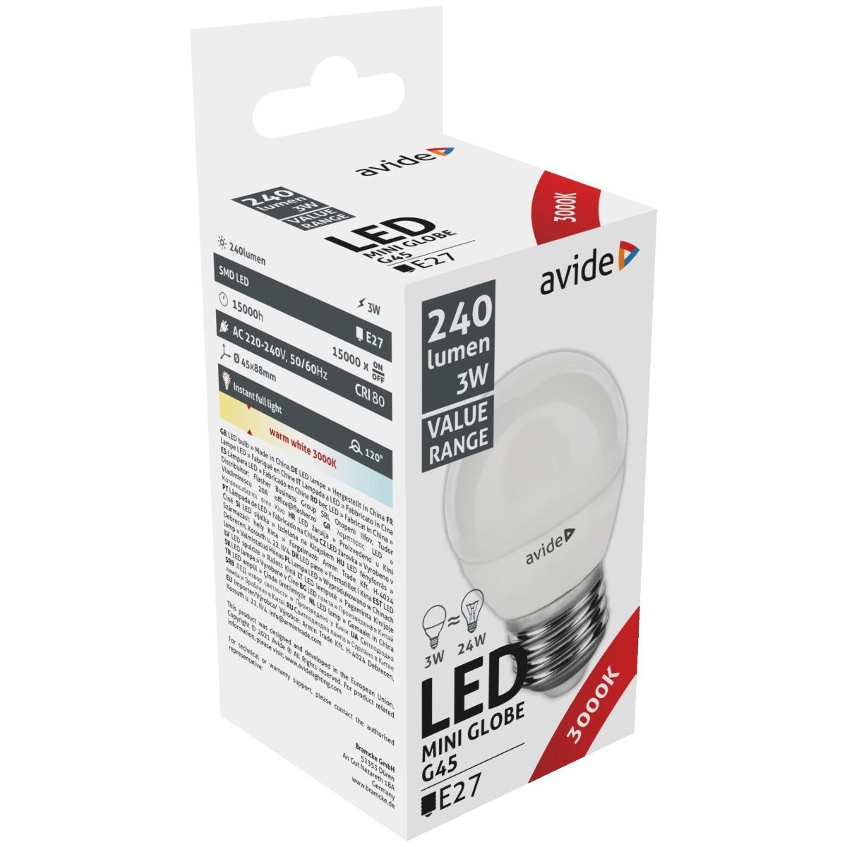 Avide Λάμπα LED Σφαιρική 7W E27 Θερμό 3000K Value