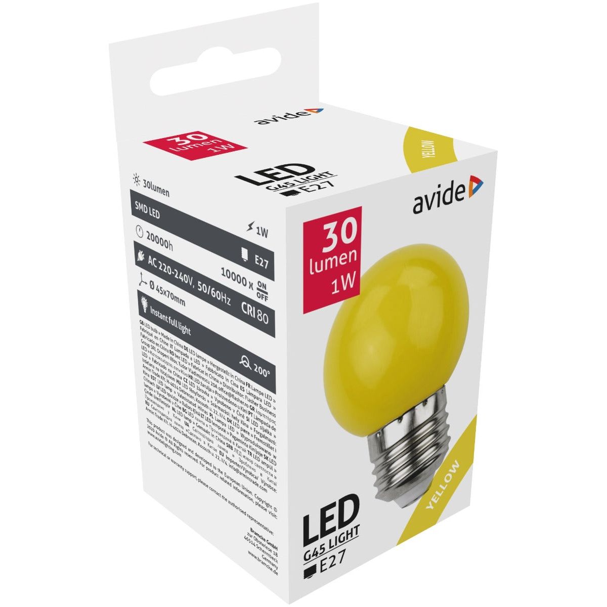 Avide LED Διακοσμητική Λάμπα G45 1W E27 Κίτρινο
