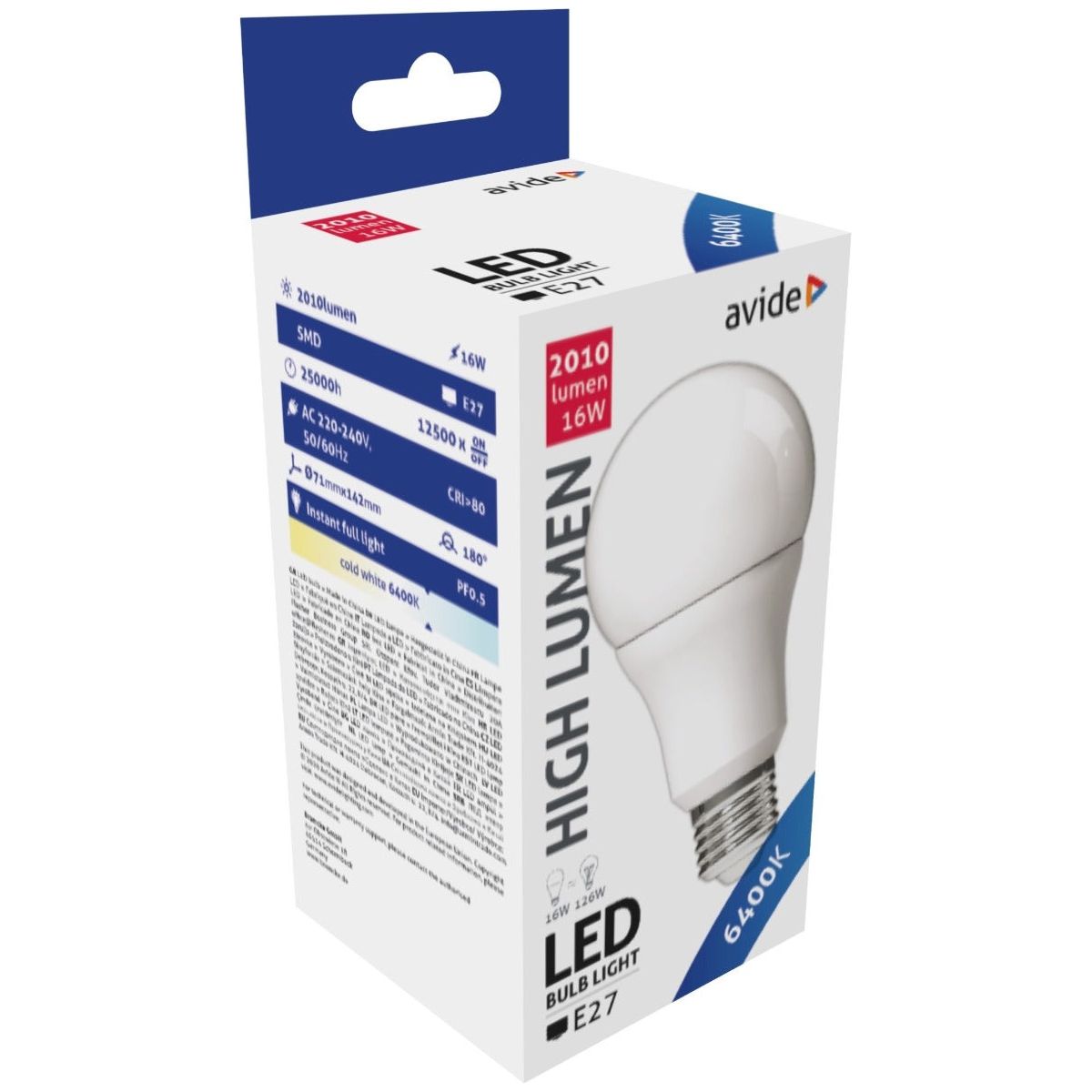 Avide Λάμπα LED Κοινή A70 16W E27 Ψυχρό 6400K High Lumen