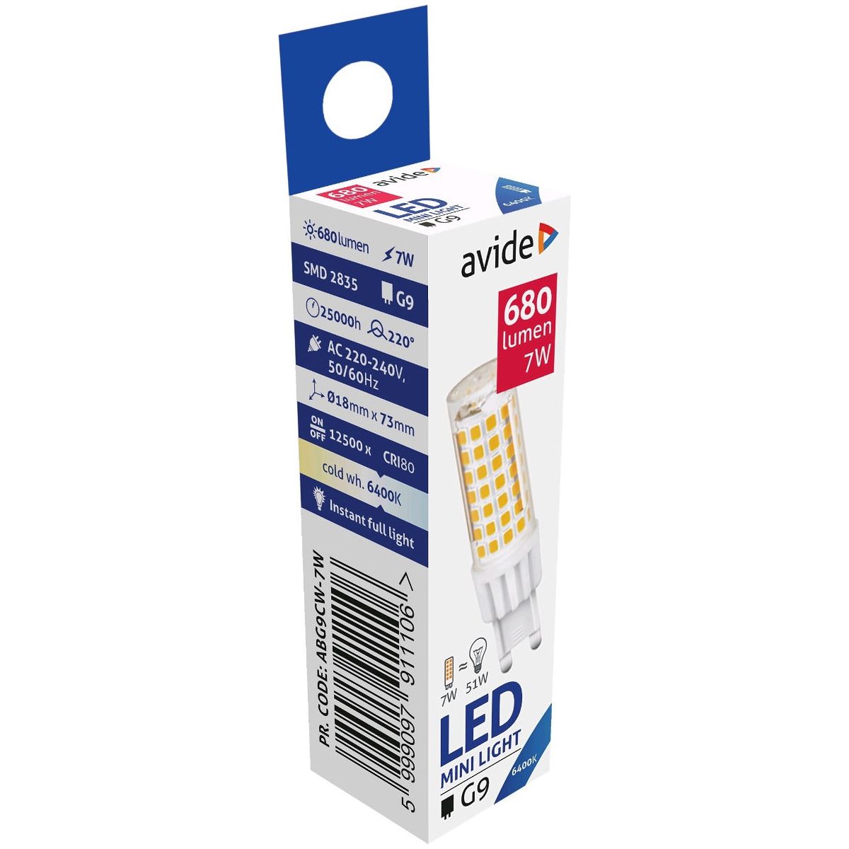 Avide Λάμπα LED G9 7W 220° Ψυχρό 6400K