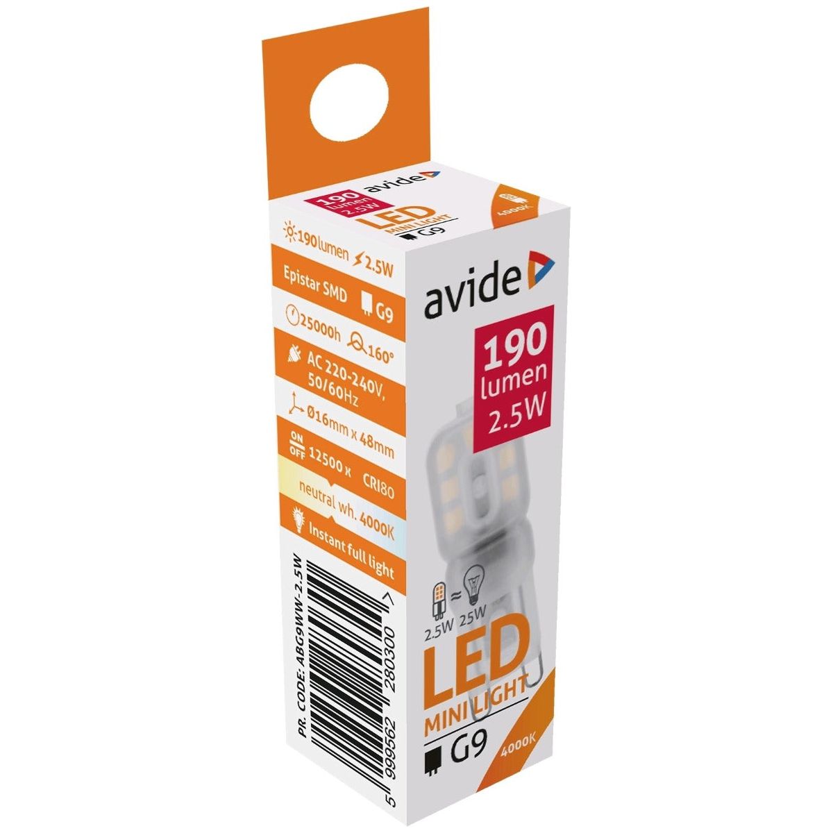 Avide Λάμπα LED G9 2.5W 160° Λευκό 4000K