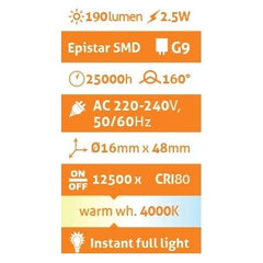 Avide Λάμπα LED G9 2.5W 160° Λευκό 4000K
