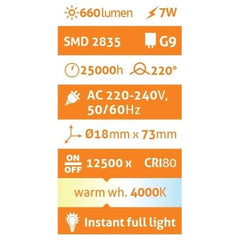 Avide Λάμπα LED G9 7W 220° Λευκό 4000K