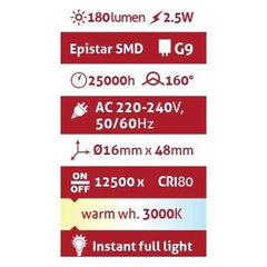 Avide Λάμπα LED G9 2.5W 160° Θερμό 3000K