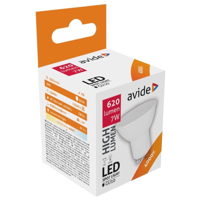 Avide Λάμπα LED Σποτ Αλουμίνιο + Πλαστικό 7W GU10 110° Λευκό 4000K Super High Lumen