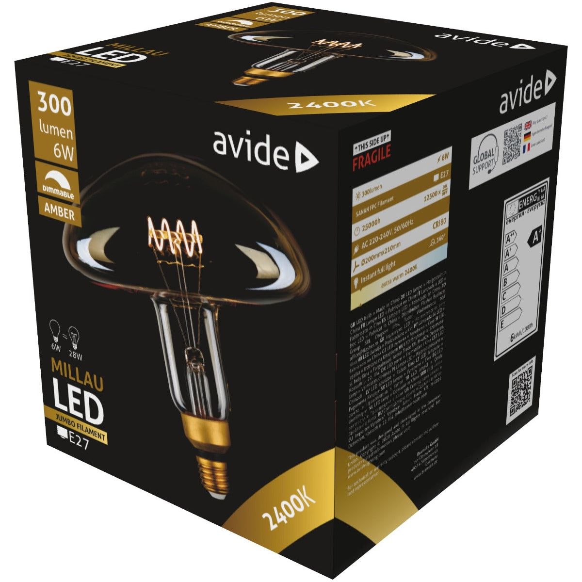 Avide Λάμπα LED Jumbo Millau 6W E27 2400K Ντιμαριζόμενο 200x210mm