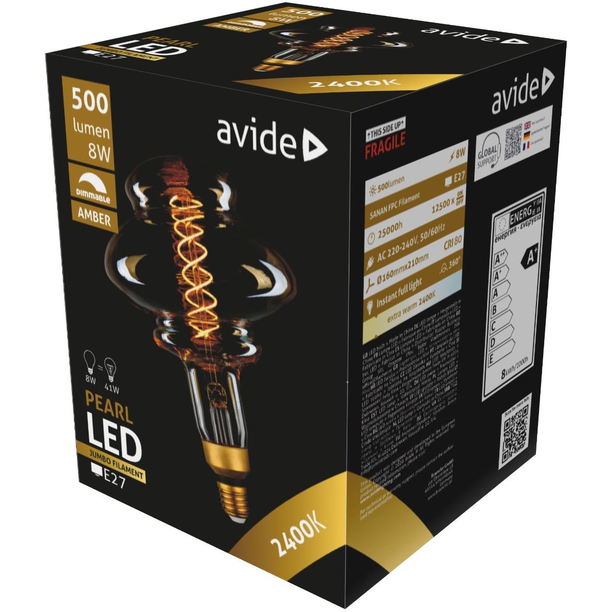 Avide Λάμπα LED Jumbo Pearl 8W E27 2400K Ντιμαριζόμενο 160x210mm