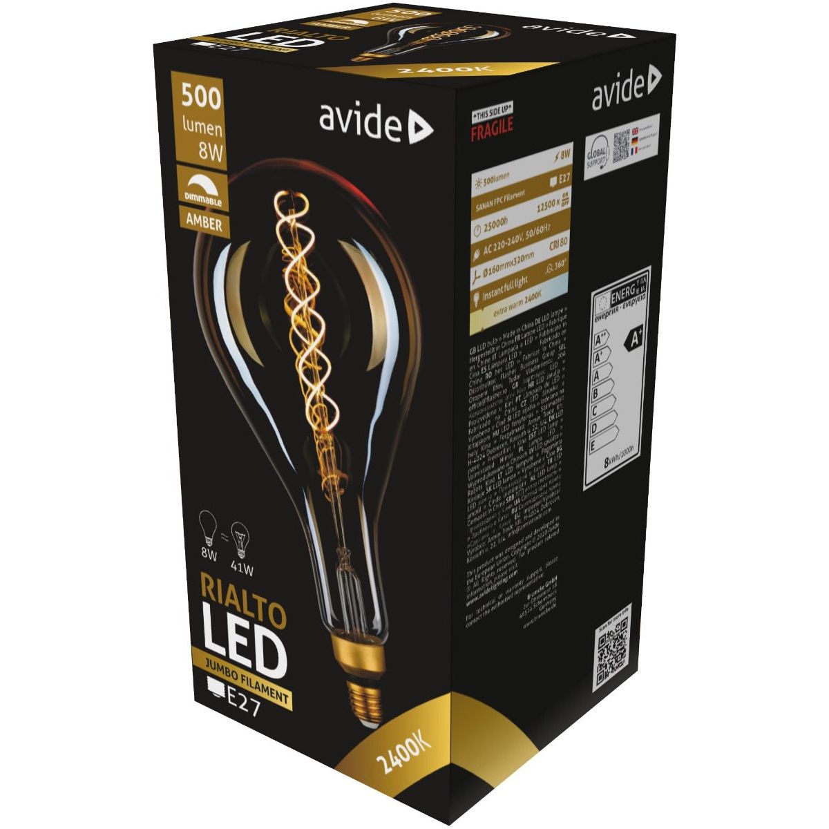 Avide Λάμπα LED Jumbo Rialto 8W E27 2400K Ντιμαριζόμενο 160x320mm