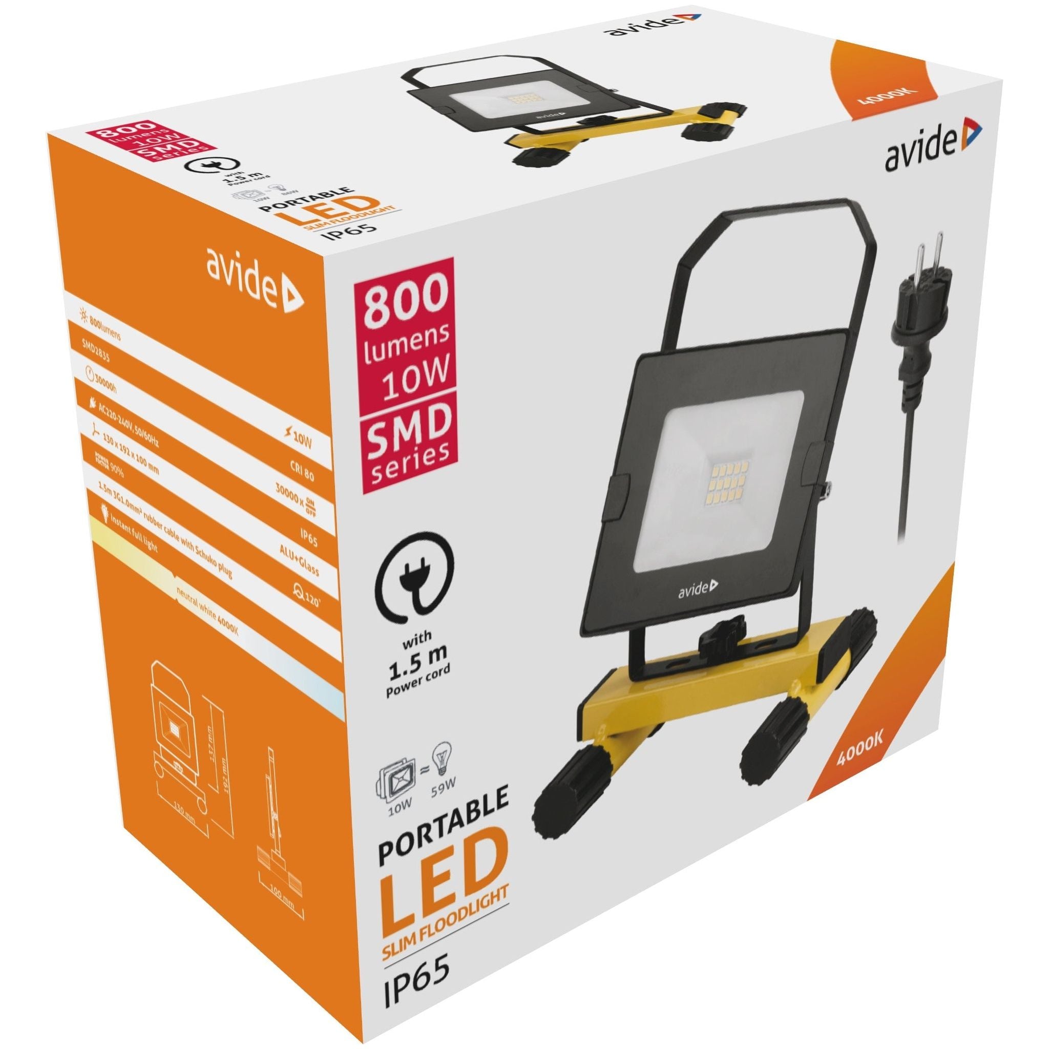 Avide LED Προβολέας Slim SMD 10W με Βάση 1.5m Λευκός 4000K