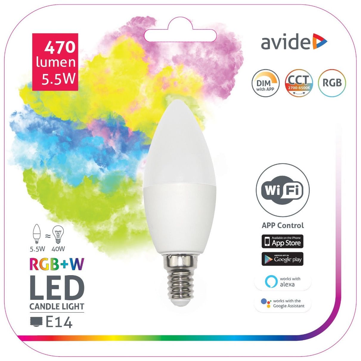 Avide Λάμπα LED Smart Κερί 5.5W RGB+W WIFI APP Control