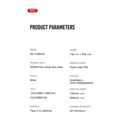 XO NB-Q189A PD 20W Καλώδιο Φόρτισης Type-C σε Lightning 1m
