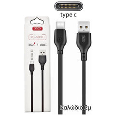 XO NB103 Καλώδιο Φόρτισης Type-C 2m Μαύρο