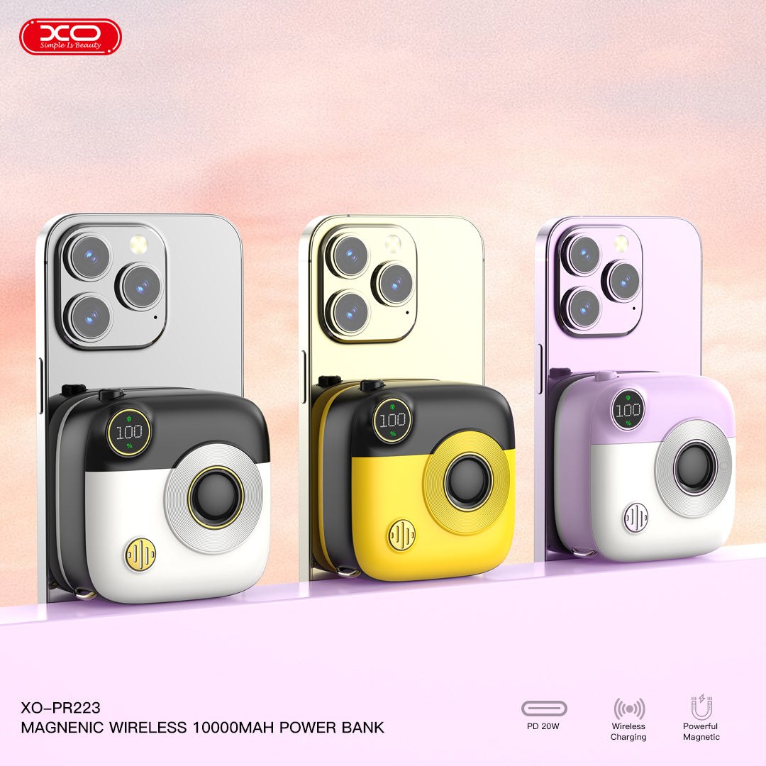 XO PR223 Κάμερα με Ψηφιακή Οθόνη και Power Bank Γρήγορης Φόρτισης 10000mAh (Μαύρο & Κίτρινο)