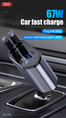 XO CC62 Smart Μεταλλικός 4 σε 1 Retractable Φορτιστής Αυτοκινήτου