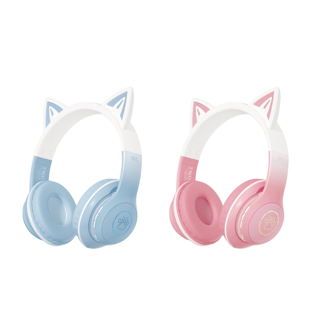 XO BE38 Ακουστικά Κεφαλής Αυτιά Γάτας Bluetooth (Ροζ)