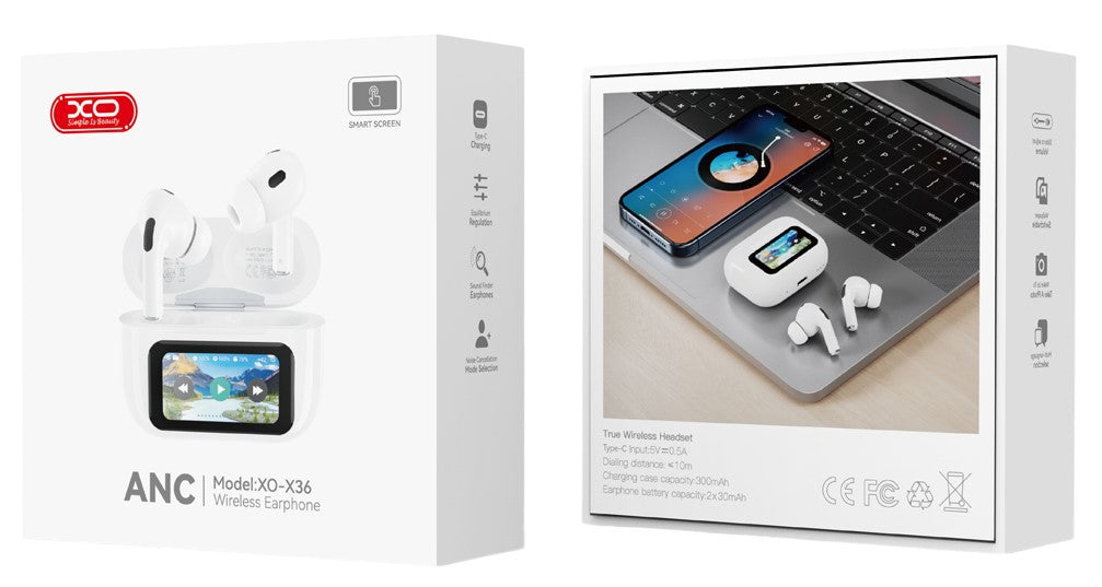 XO X36 Ασύρματα Ακουστικά Bluetooth ANC TWS με Smart Οθόνη