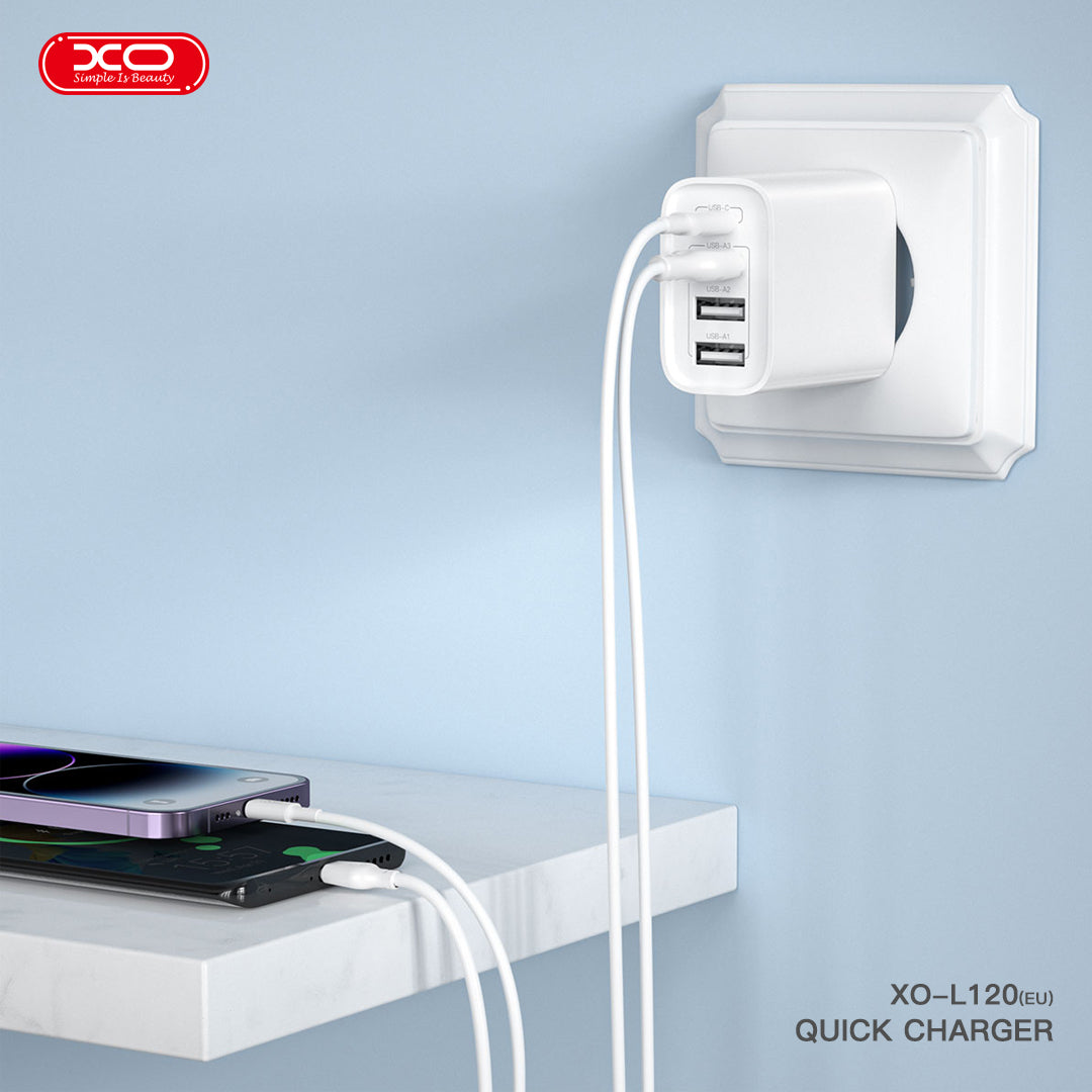 XO L120 (EU) Φορτιστής Ταχείας Φόρτισης με Πολλαπλές Θύρες (USB-C 20W/USB-A 18W)