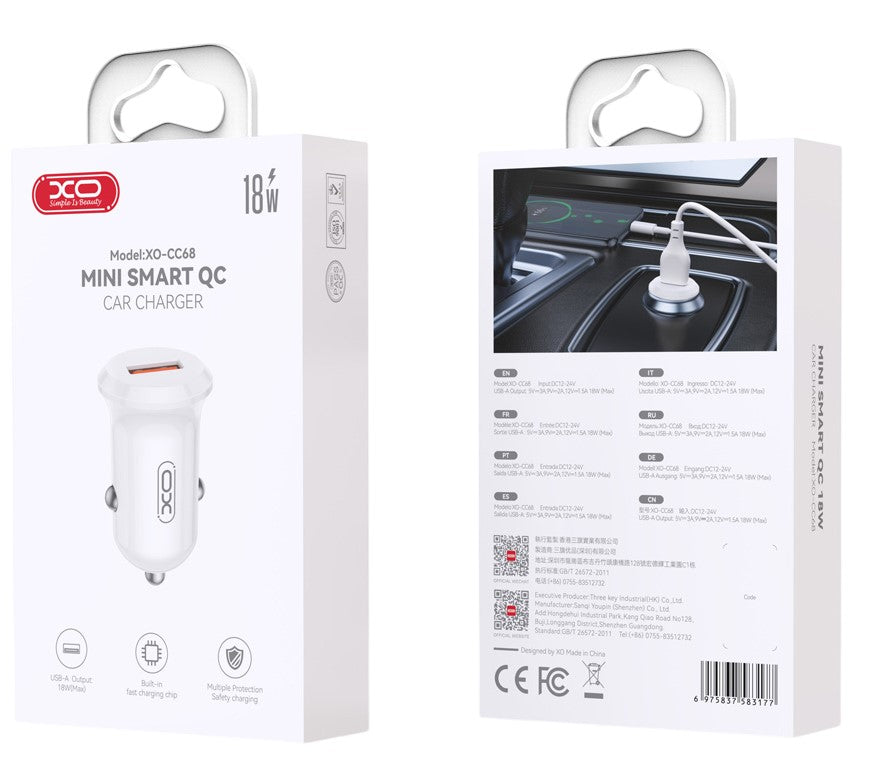 XO CC68 Mini Smart Single Φορτιστής Aυτοκινήτου QC18W