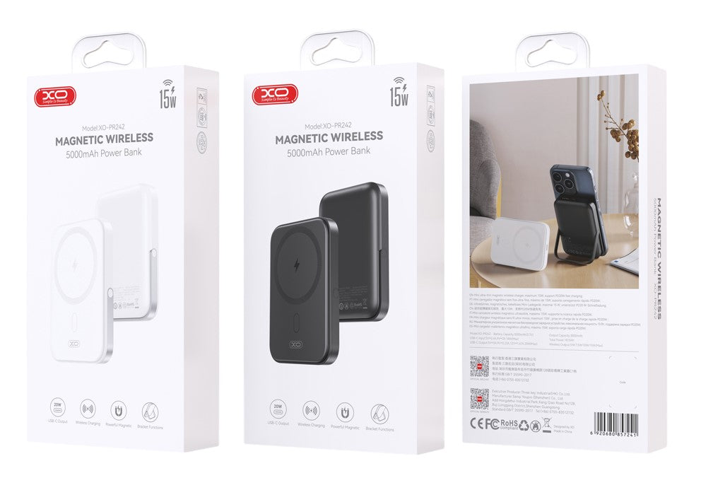 XO PR242 Powerbank 5000mAh με Μαγνητική Ταχεία Φόρτιση 15W & PD20W Λευκό