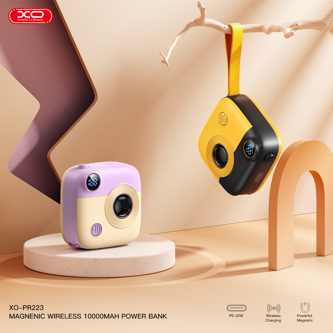 XO PR223 Κάμερα με Ψηφιακή Οθόνη και Power Bank Γρήγορης Φόρτισης 10000mAh (Μωβ & Λευκό)