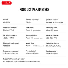 XO BS34 Foton Open Air Conduction Ακουστικά Bluetooth Μαύρα