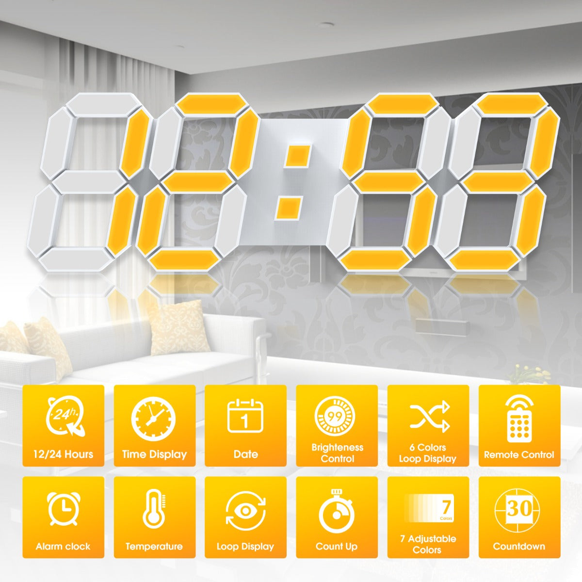Digital Wall Clock EDUP EH-LED1319 3D LED 9.5 with Remote Control