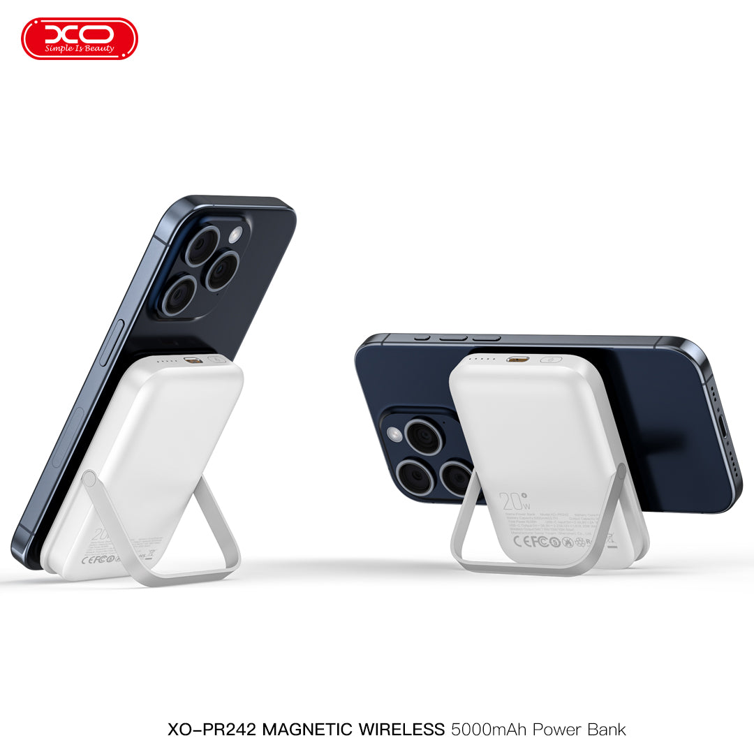 XO PR242 Powerbank 5000mAh με Μαγνητική Ταχεία Φόρτιση 15W & PD20W Λευκό