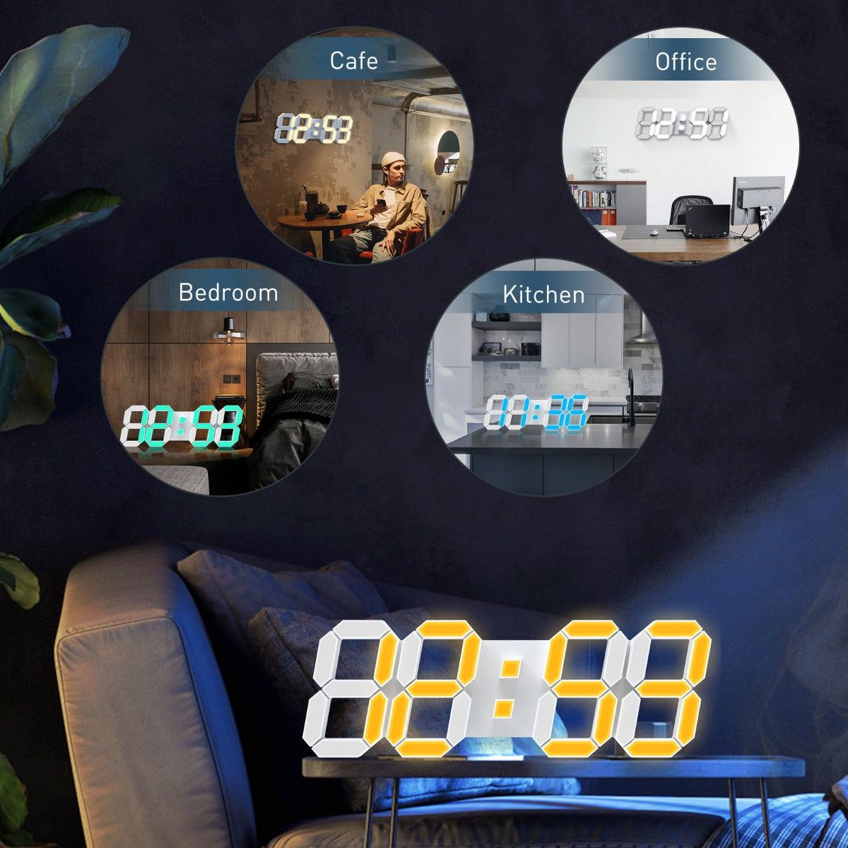 Digital Wall Clock EDUP EH-LED1319 3D LED 9.5 with Remote Control