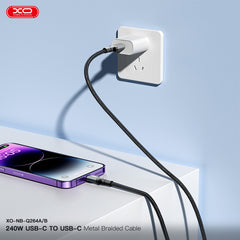 XO NB-Q264B Καλώδιο Μεταφοράς Δεδομένων Type-C to Type-C 240W High Power 2m