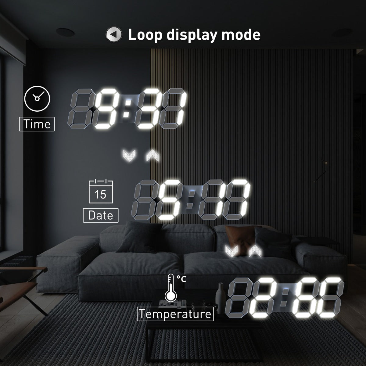 Digital Wall Clock EDUP EH-LED1319 3D LED 9.5 with Remote Control
