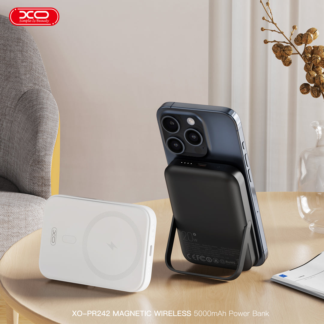 XO PR242 Powerbank 5000mAh με Μαγνητική Ταχεία Φόρτιση 15W & PD20W Λευκό