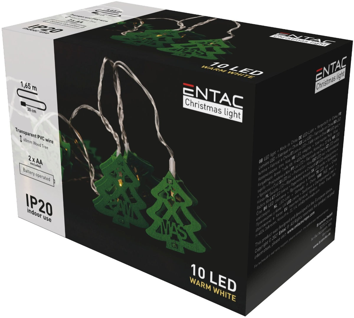 Entac Christmas Lights Indoor Wooden Green Trees 10 LED Warm 1.65m
