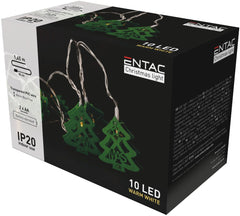 Entac Christmas Lights Indoor Wooden Green Trees 10 LED Warm 1.65m