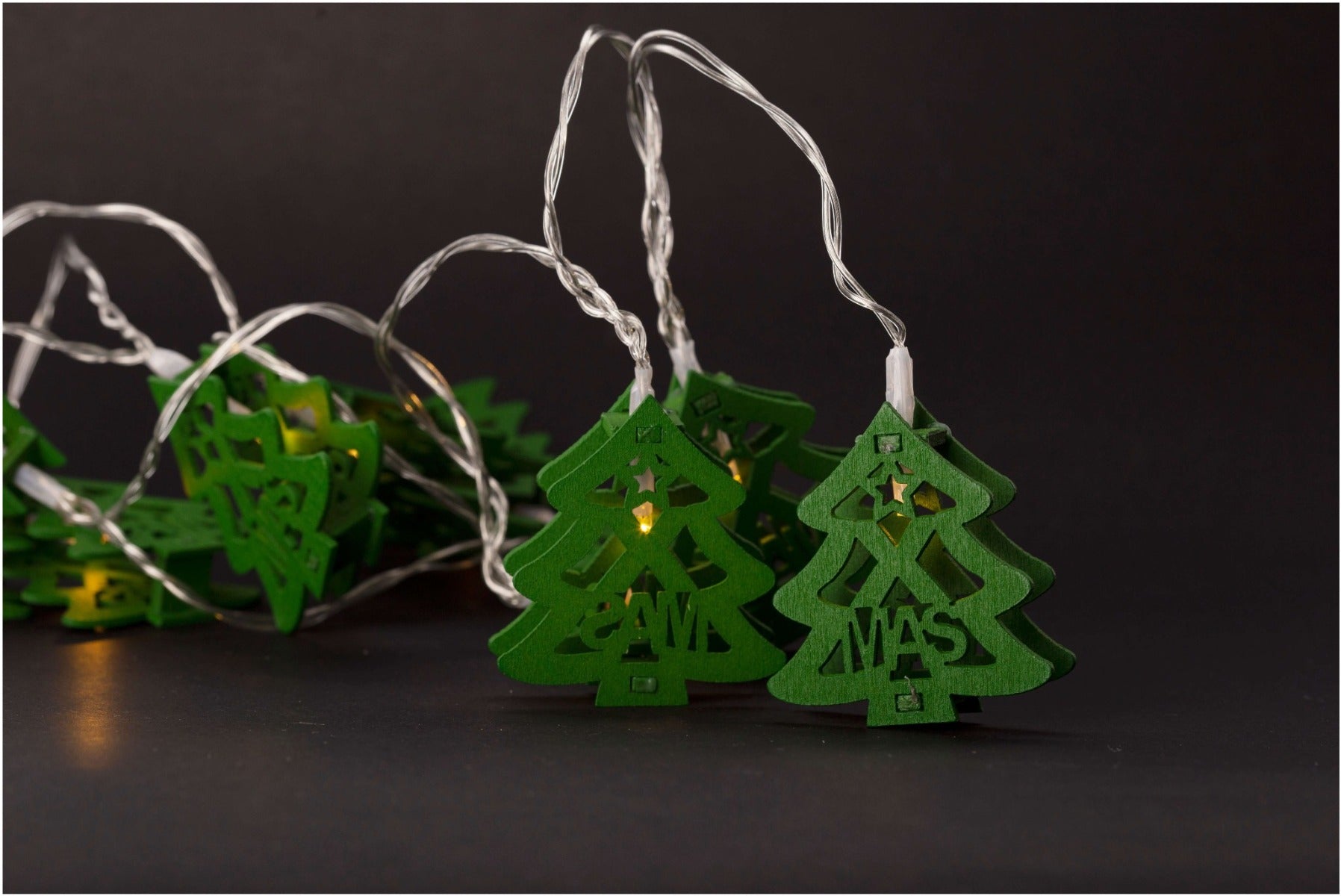 Entac Christmas Lights Indoor Wooden Green Trees 10 LED Warm 1.65m