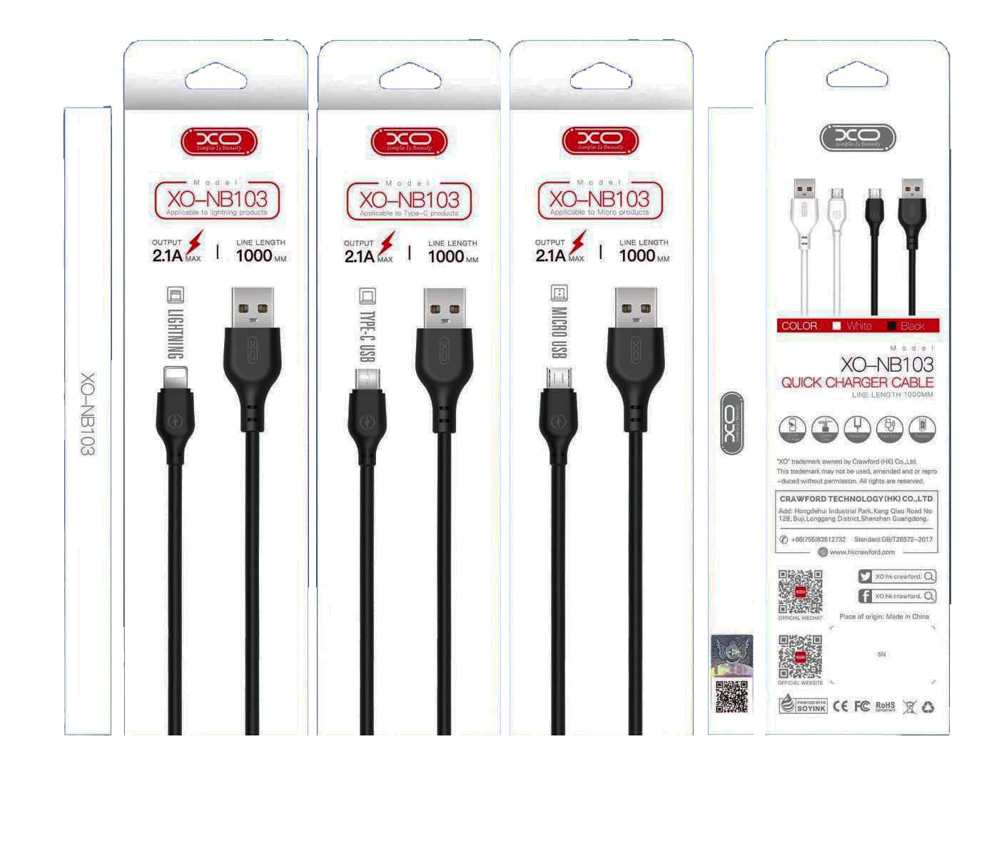 XO NB103 Micro Charging Cable 2m Black