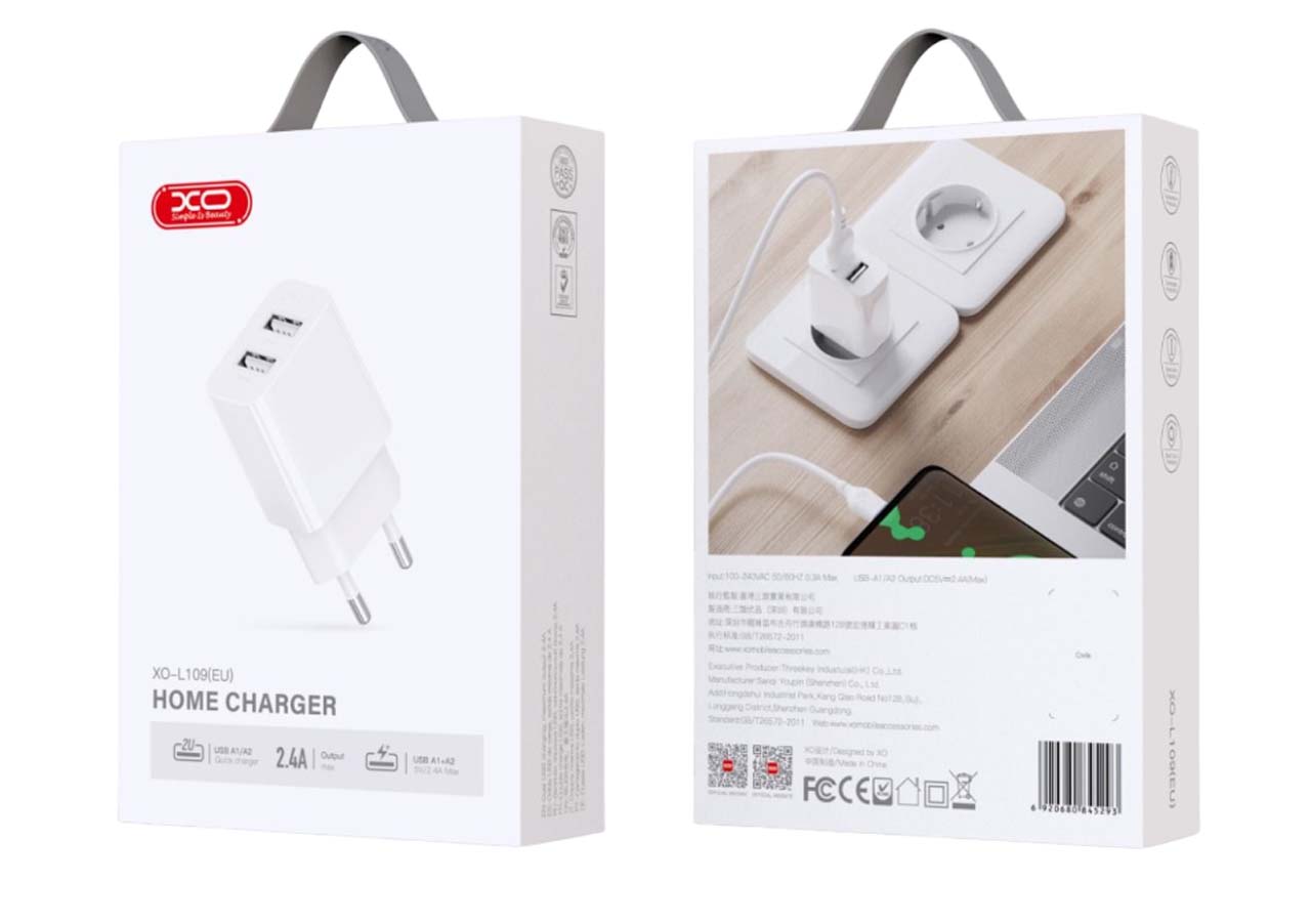 XO L109 (EU) Φορτιστής με Διπλή Θύρα USB-A 2.4A