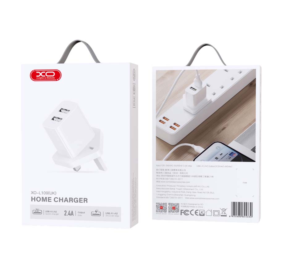 XO L109 (UK) Φορτιστής με Διπλή Θύρα USB-A 2.4A