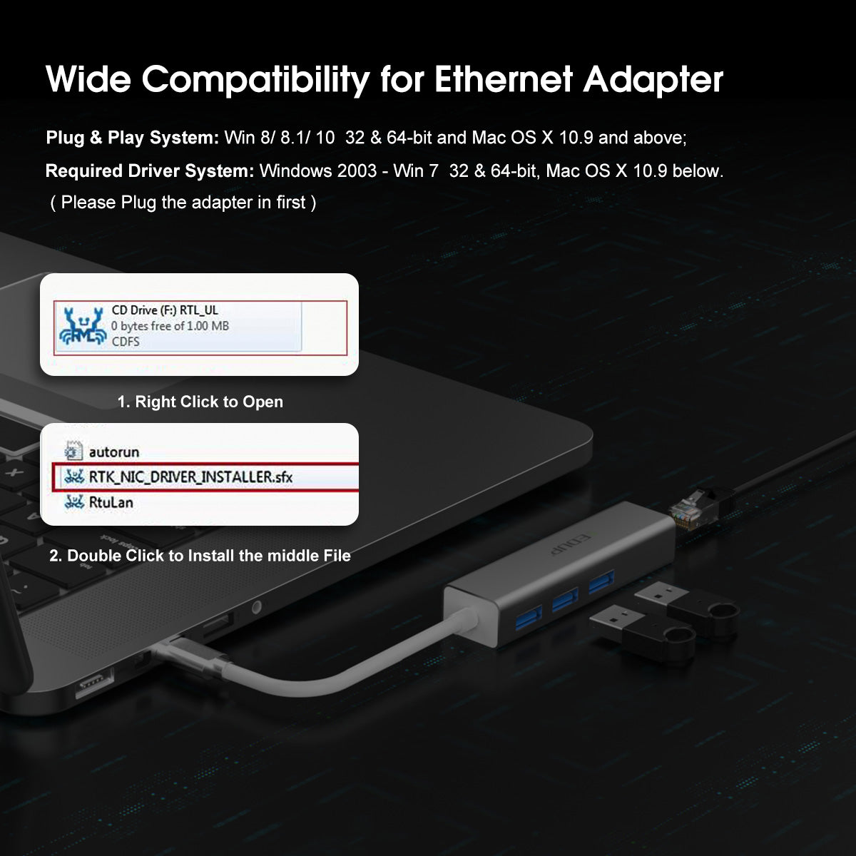 Σταθμός σύνδεσης 4 σε 1 EDUP EP-9801 10/100/1000Mbps Type-C LAN USB 3.0